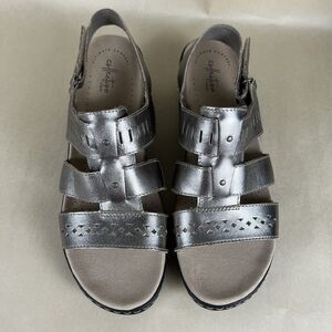 NWT Clarks Women's Lexi Qwin Leather Pewter Metallic Sandals Sz 12 Medium No Box
